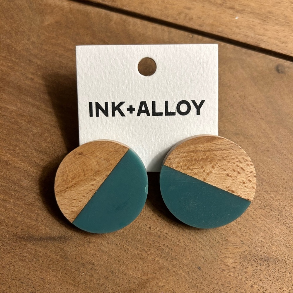 INK+ALLOY Teal and Wood Earrings